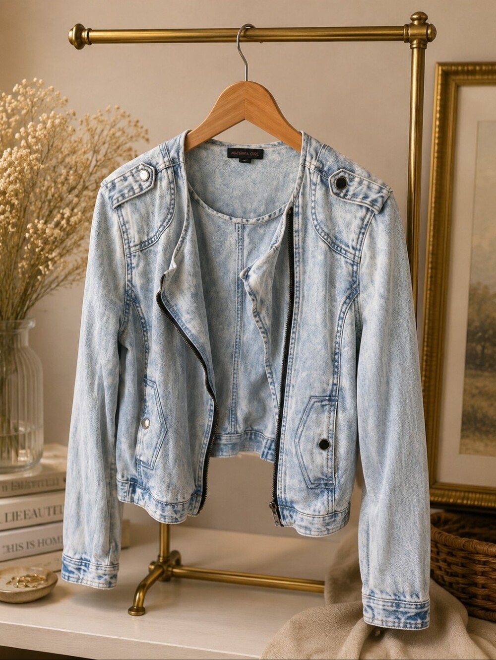 Material Girl Light Blue Denim Jacket with Pink Label